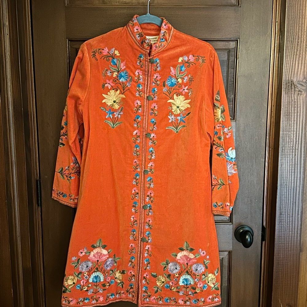 NWT CU It's Only Rock 'n Roll Embroidered Cotton Velvet Long Line Jacket M - Picture 4 of 11